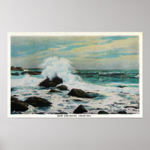 Casco Bay View of the Surf and Rocks Poster