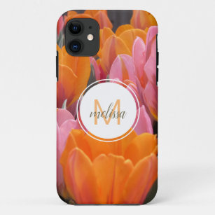 Case-Mate iPhone Case Monogramme de tulipe à ressort orange et rose