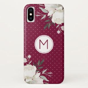 Case-Mate iPhone Case Monogramme floral de rose blanche de la Polka de v