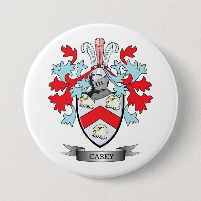 Casey Family Crest and Coat of Arms 3 Inch Round Button (Front)