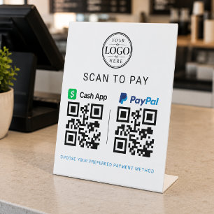 Cash App Paypal Scan to Pay Tabletop Display Pedestal Sign