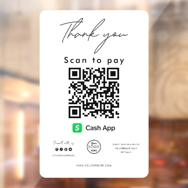 Cash App QR Code Logo Scan to Pay Thank you Window Cling (Sheet 2)
