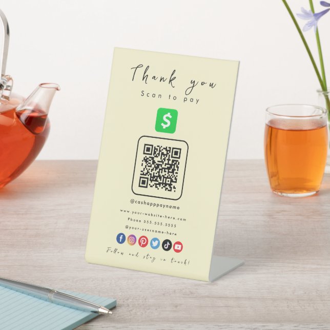 Cash App QR Code Thank You Scan To Pay Soft Groovy Pedestal Sign (In SItu)