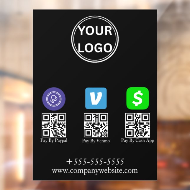 Cash App Venmo Paypal QR Code Scan to Pay Logo Window Cling (Sheet 2)