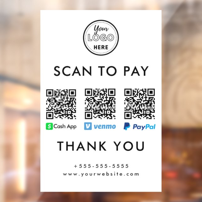 Cash App Venmo Paypal QR Code Scan to Pay Logo Window Cling (Sheet 2)
