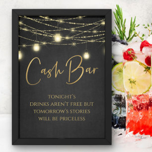Cash Bar Gold Black Elegant Script Tabletop Sign