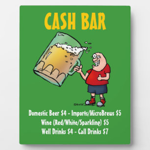 Cash Bar Sign With Funny Cartoon Guy Plaque