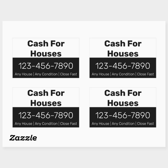 Cash For Houses Black White Phone Number Your Text Sticker (Sheet)