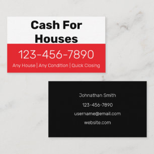 Cash For Houses Red White Phone Number Your Text Business Card