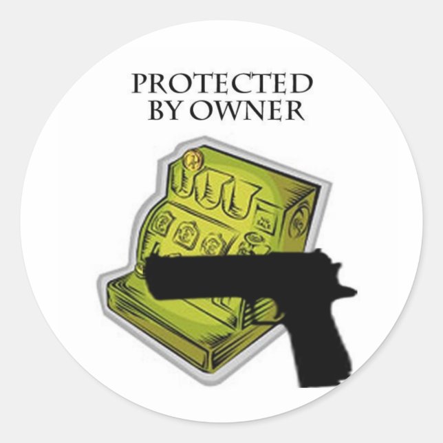 Cash Register Protected By Gun Classic Round Sticker (Front)