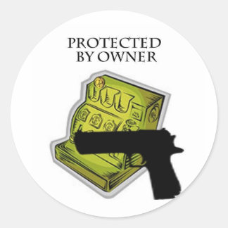 Cash Register Protected By Gun Classic Round Sticker