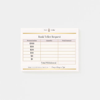 Cash Withdrawal Teller Request Form | Posh Dollar Post-it Notes