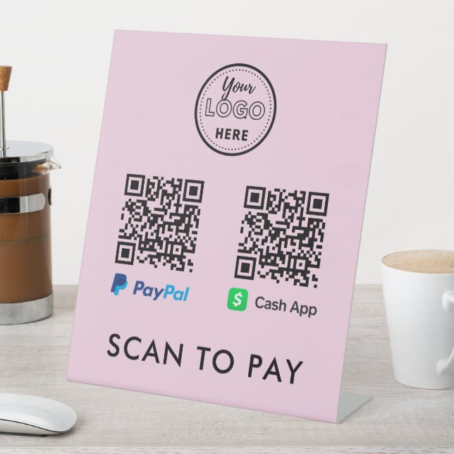 CashApp Paypal QR Code Scan to Pay Logo Pink Pedestal Sign (In SItu)