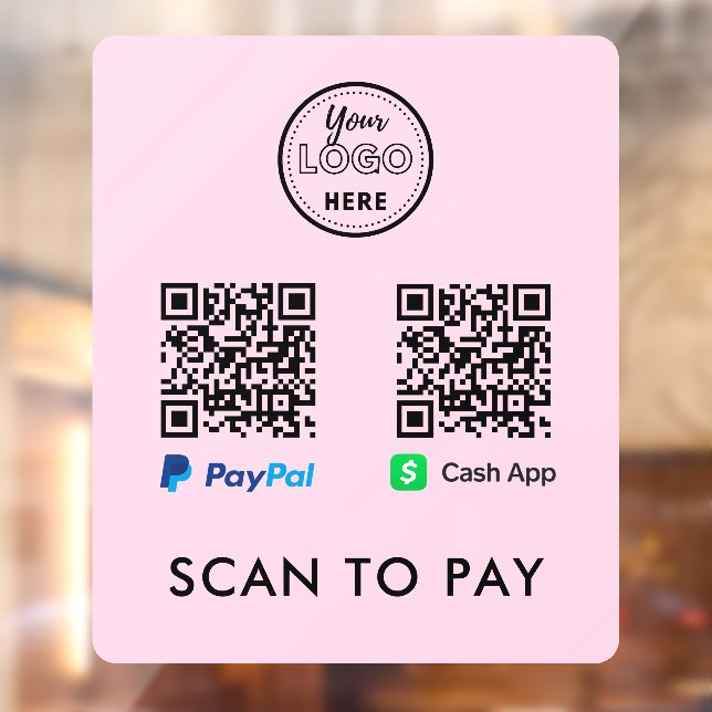 CashApp Paypal QR Code Scan to Pay Logo Pink Window Cling (Sheet 2)