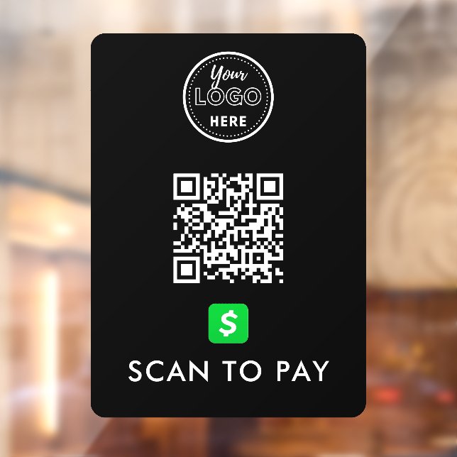 CashApp QR Code Scan to Pay Modern Logo Black Window Cling (Sheet 2)
