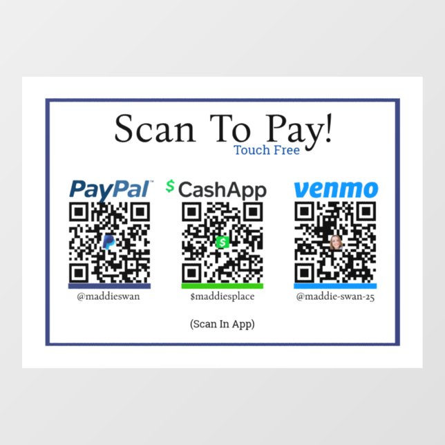 Cashapp Venmo & Paypal Sticker For Mobile Payments (Sheet)