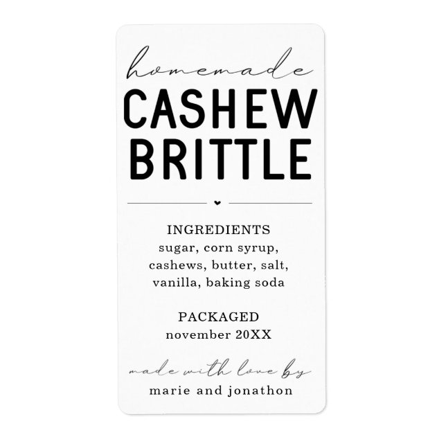 Cashew Brittle Étiquette maison personnalisée (Devant)