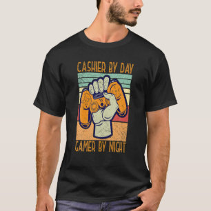 Cashier By Day Gamer By Night Retro Vintage T-Shirt