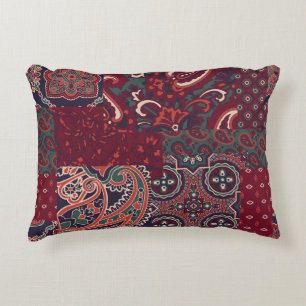 Cashmere Paisley Silk: Abstract Vintage Patchwork Accent Pillow