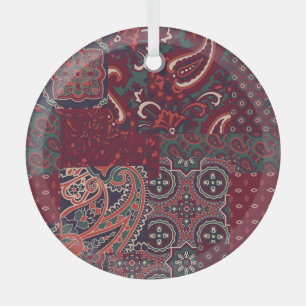 Cashmere Paisley Silk: Abstract Vintage Patchwork Glass Ornament