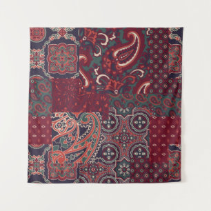 Cashmere Paisley Silk: Abstract Vintage Patchwork Tapestry