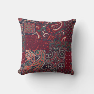 Cashmere Paisley Silk: Abstract Vintage Patchwork Throw Pillow