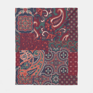 cashmere paisley silk fabric patchwork abstract vi fleece blanket