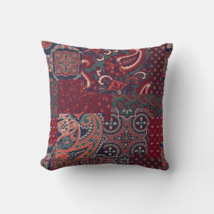 cashmere paisley silk fabric patchwork abstract vi throw pillow