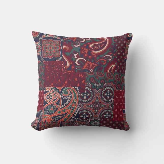 cashmere paisley silk fabric patchwork abstract vi throw pillow (Front)