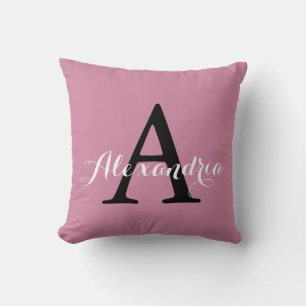 Cashmere Rose Soft Pink Solid Colour Monogram Throw Pillow