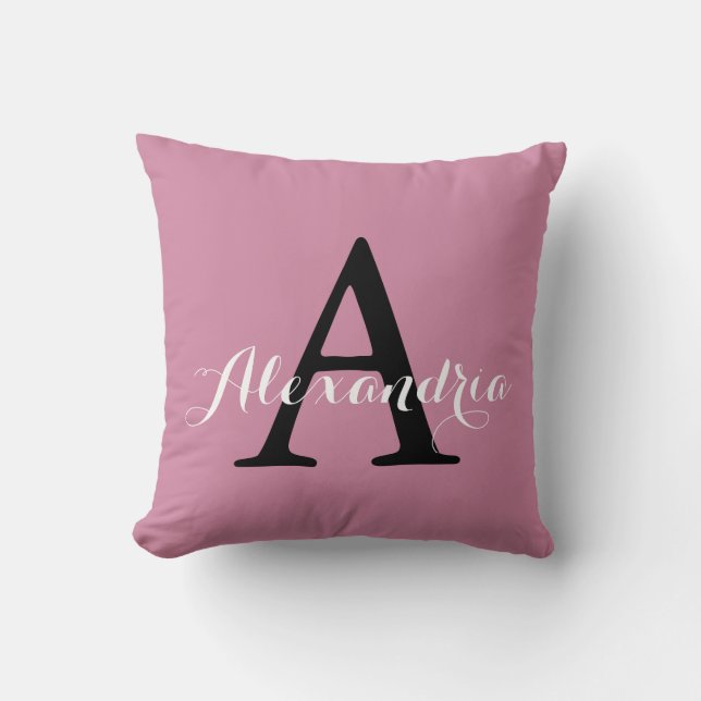Cashmere Rose Soft Pink Solid Colour Monogram Throw Pillow (Front)
