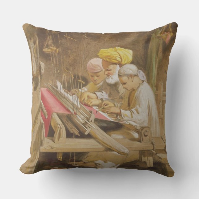 Cashmere Shawls: Weaving, 1863 (chromolitho) Throw Pillow (Front)