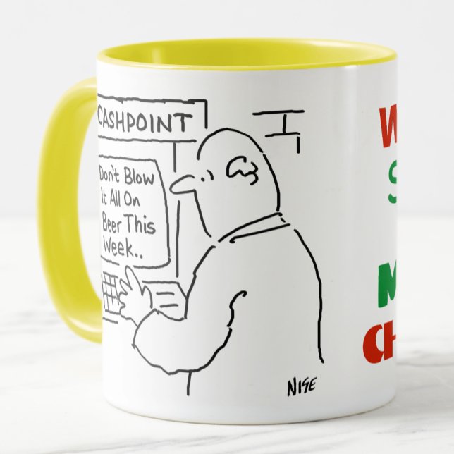 Cashpoint machine gives advice. Bank Worker Mug (ATM Cartoon Mug)
