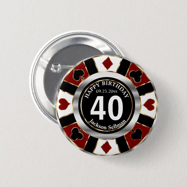 Casino 00th Birthday Party - Dark Red 2 Inch Round Button (Front & Back)