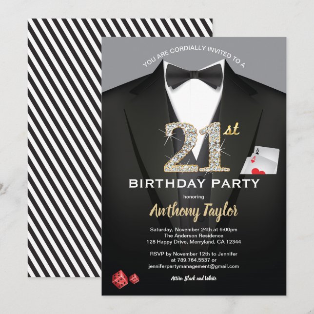 Casino 21e anniversaire noir et or carte de poker (Devant / Derrière)