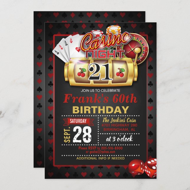 Casino 21st Birthday Invitation (Front/Back)