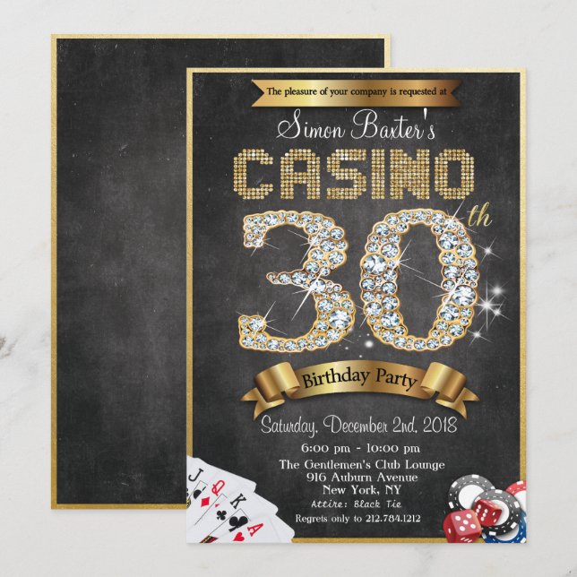 Casino 30th Gold Diamond Birthday Invitation (Front/Back)