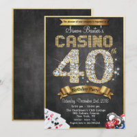 Casino 40th Gold Diamond Birthday Invitation