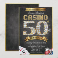 Casino 50th Gold Diamond Birthday Invitation