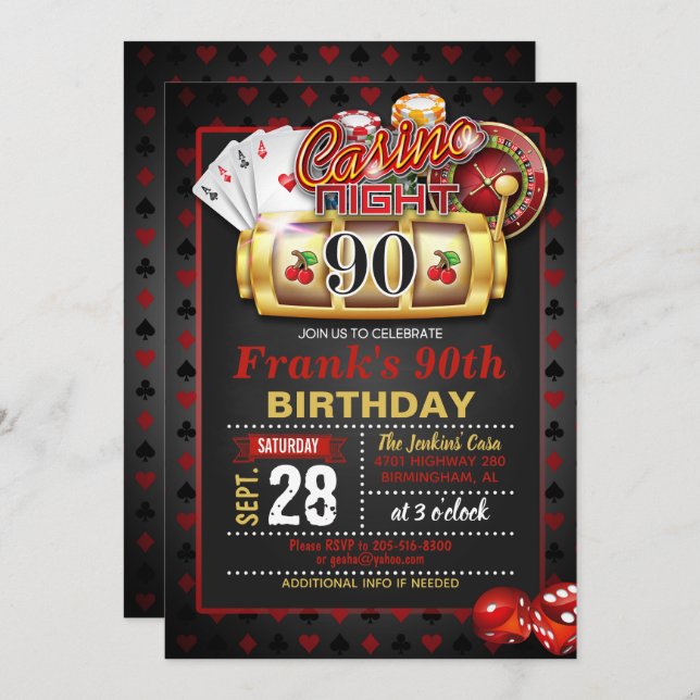 Casino 90th Birthday Invitation (Front/Back)