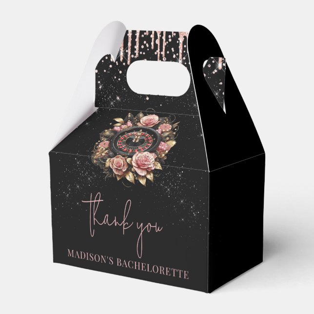 Casino Bachelorette Luxury Black Pink Gold Favor Box (Front Side)