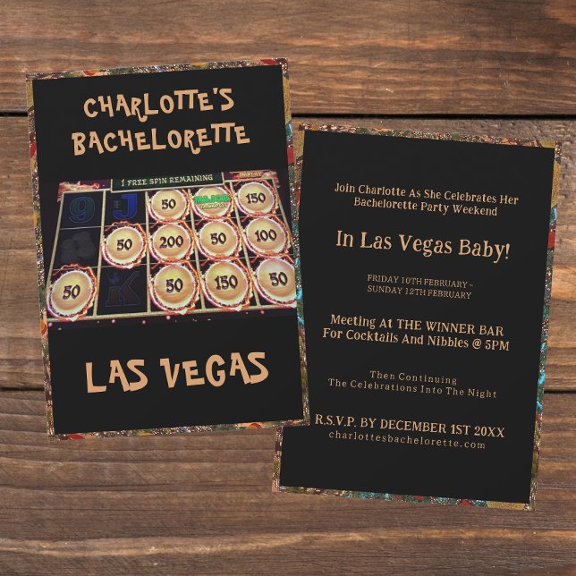 Casino Bachelorette Party In Las Vegas Black Invitation (Front And Back - Las Vegas Bachelorette Party Invitation)