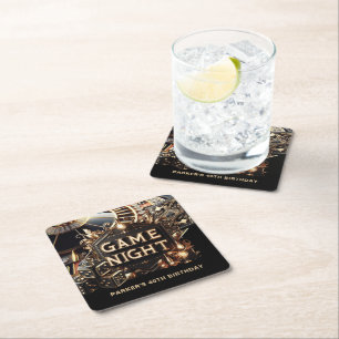 Casino Birthday Game Night Custom Square Paper Coaster