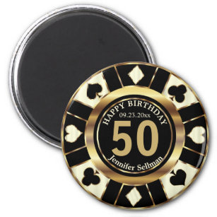 Casino Chip Las Vegas Birthday - Cream and Gold Magnet