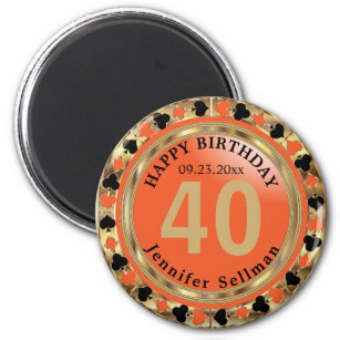 Casino Chip Las Vegas Birthday - Orange and Gold Magnet