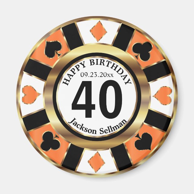 Casino Chip Las Vegas Birthday - Orange Magnet (Front)