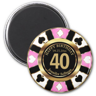 Casino Chip Las Vegas Birthday - Pink Magnet