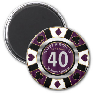 Casino Chip Las Vegas Birthday - Plum Purple Magnet