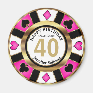 Casino Chip Las Vegas Birthday - Pretty Pink Magnet