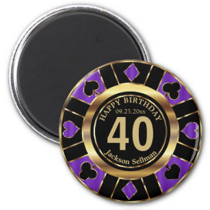 Casino Chip Las Vegas Birthday - Purple and Gold Magnet